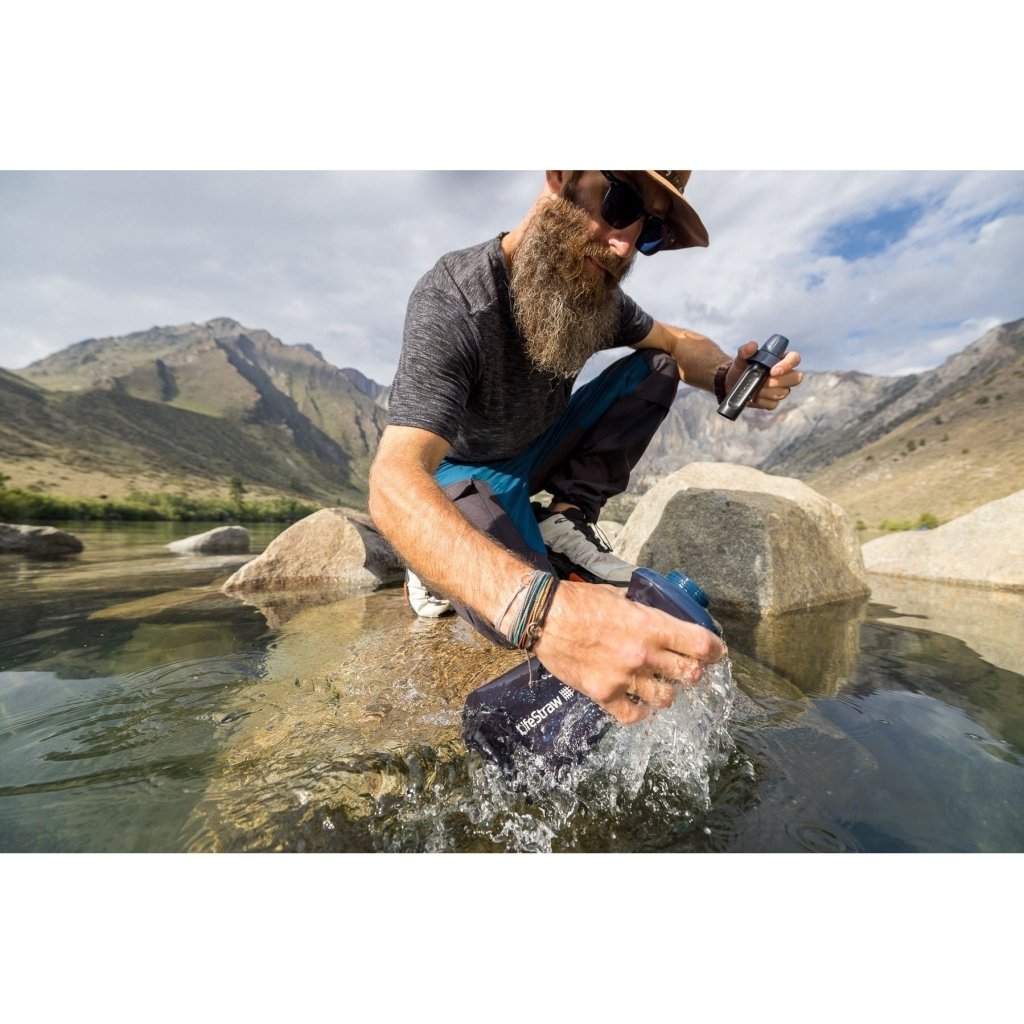 LifeStraw Peak Series 1L Squeeze Bottle - Mountain Blue - Hill and Dale Outdoors