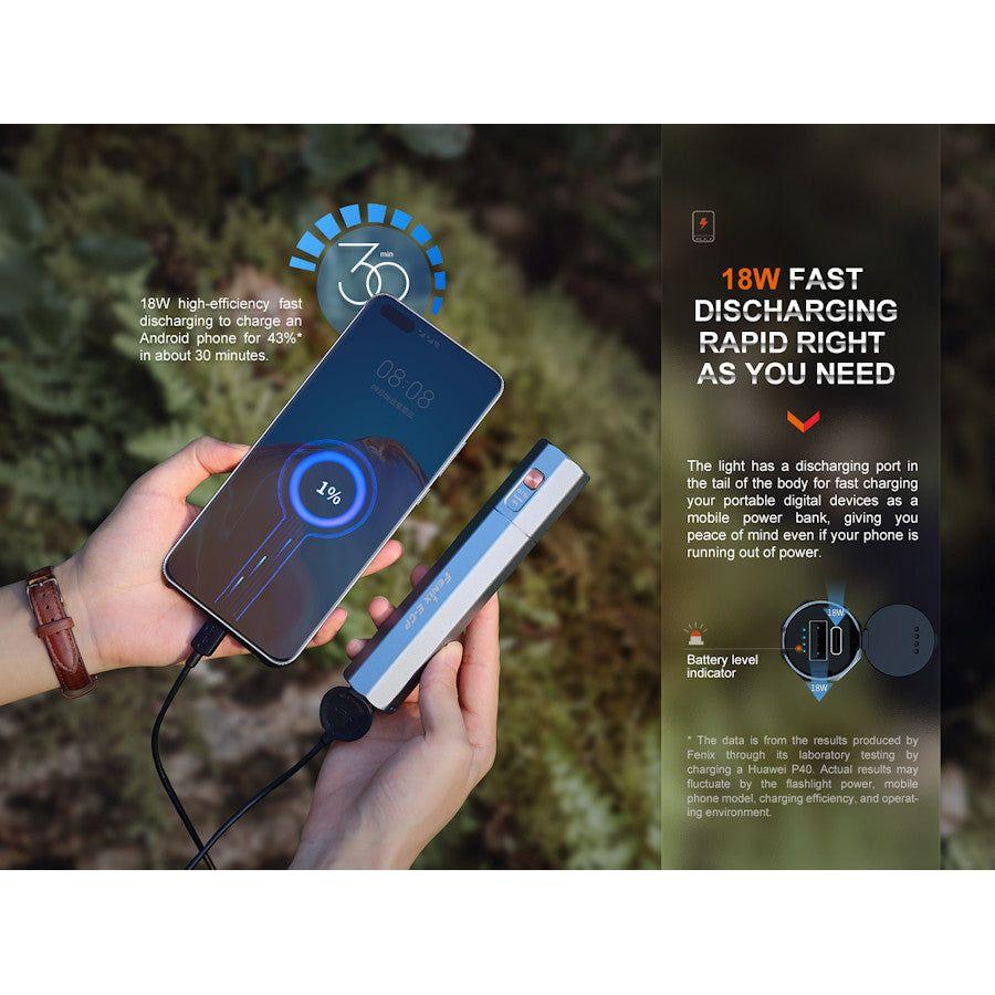 Fenix E - CP Rechargeable Powerbank Flashlight - Blue - Hill and Dale Outdoors