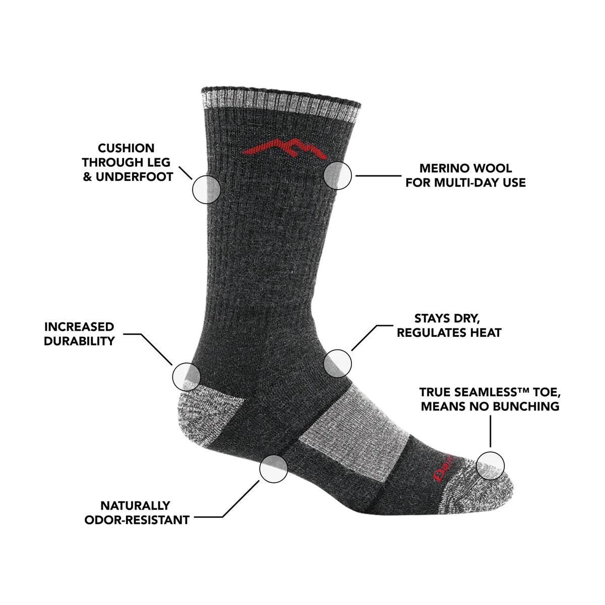 Darn Tough 1405 Hiker Boot Full Cushion Socks - Black