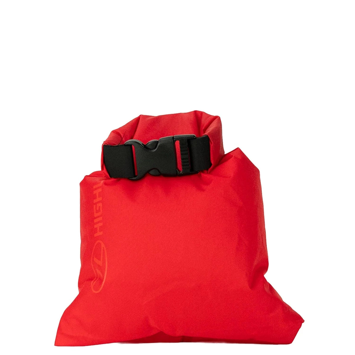 small red Highlander dry bag with crumpled texture and buckle