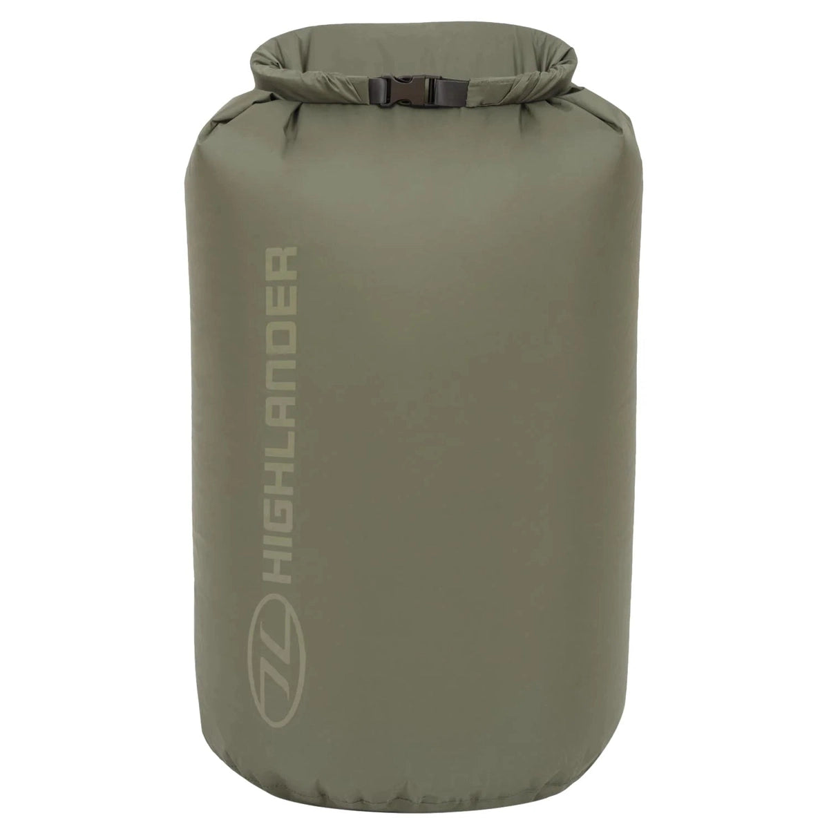 front view of 7L olive green Highlander dry bag on white background