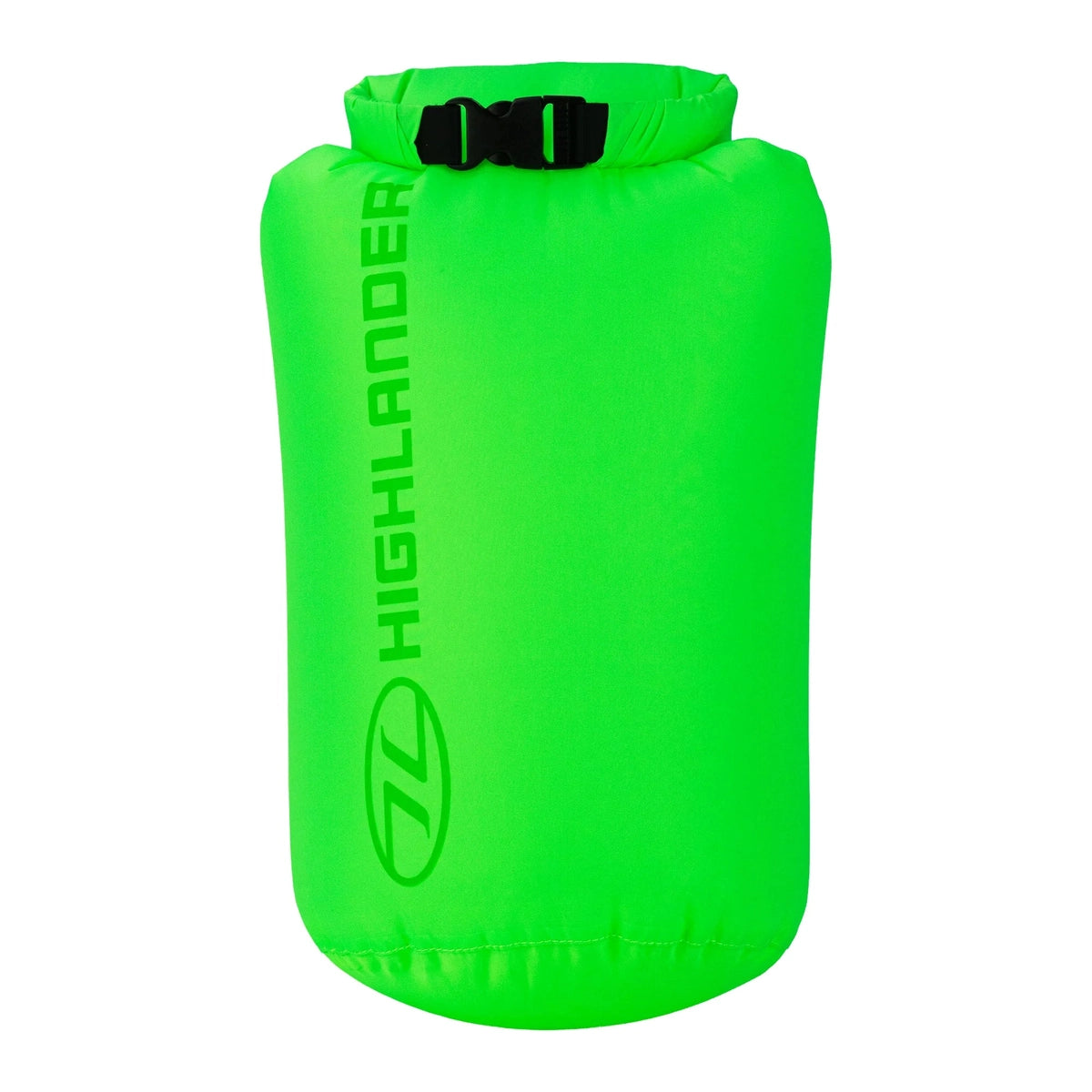 neon green Highlander 7L dry bag with circular capacity logo