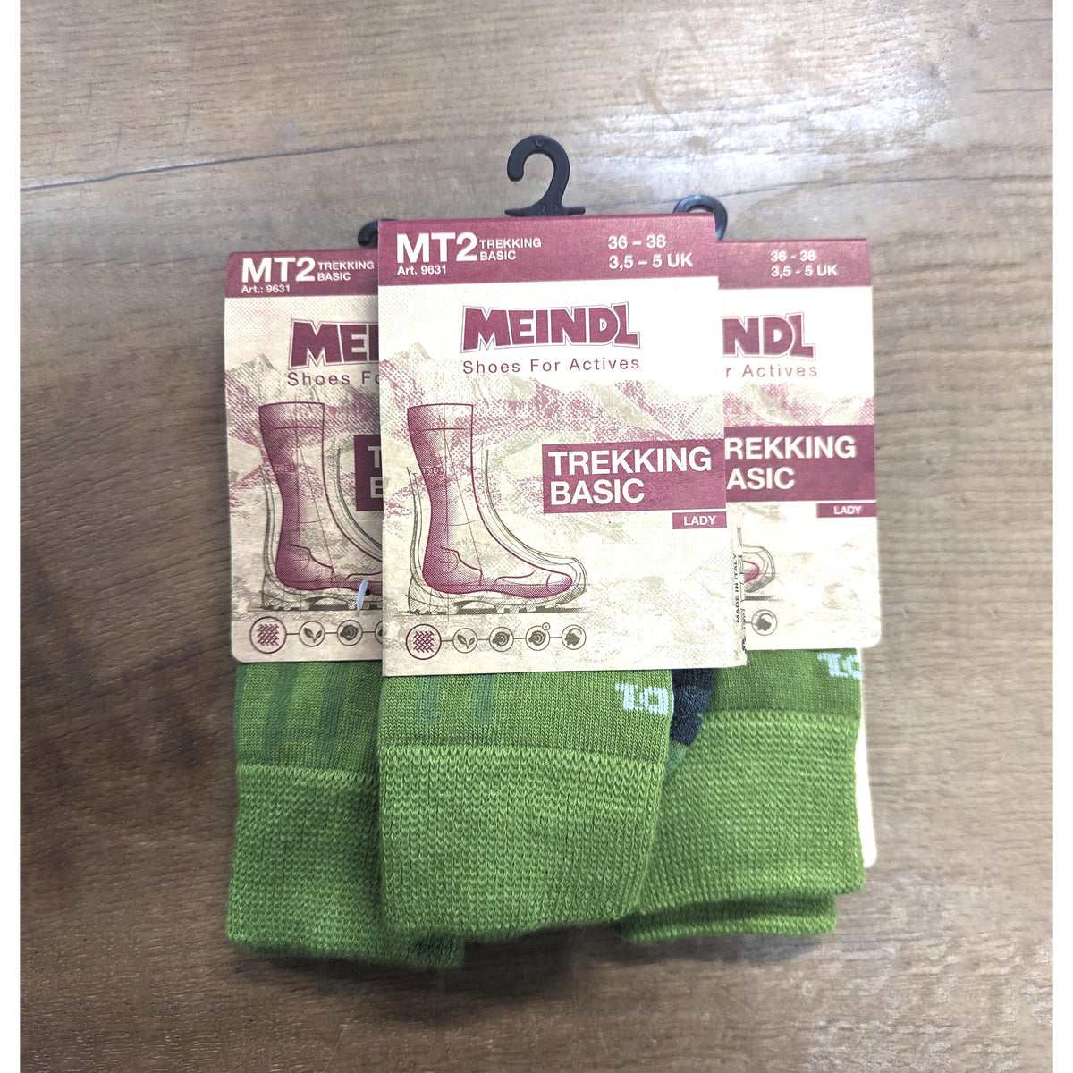 Meindl MT2 Women&#39;s Trekking Basic Socks - Green (3 Pair Pack)