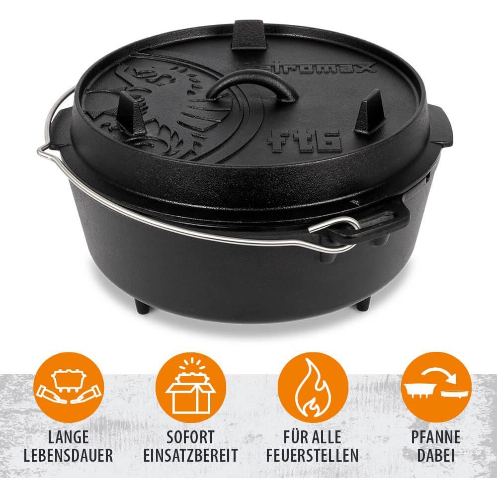 Petromax 5.5L FT6 Cast Iron Dutch Oven with Legs