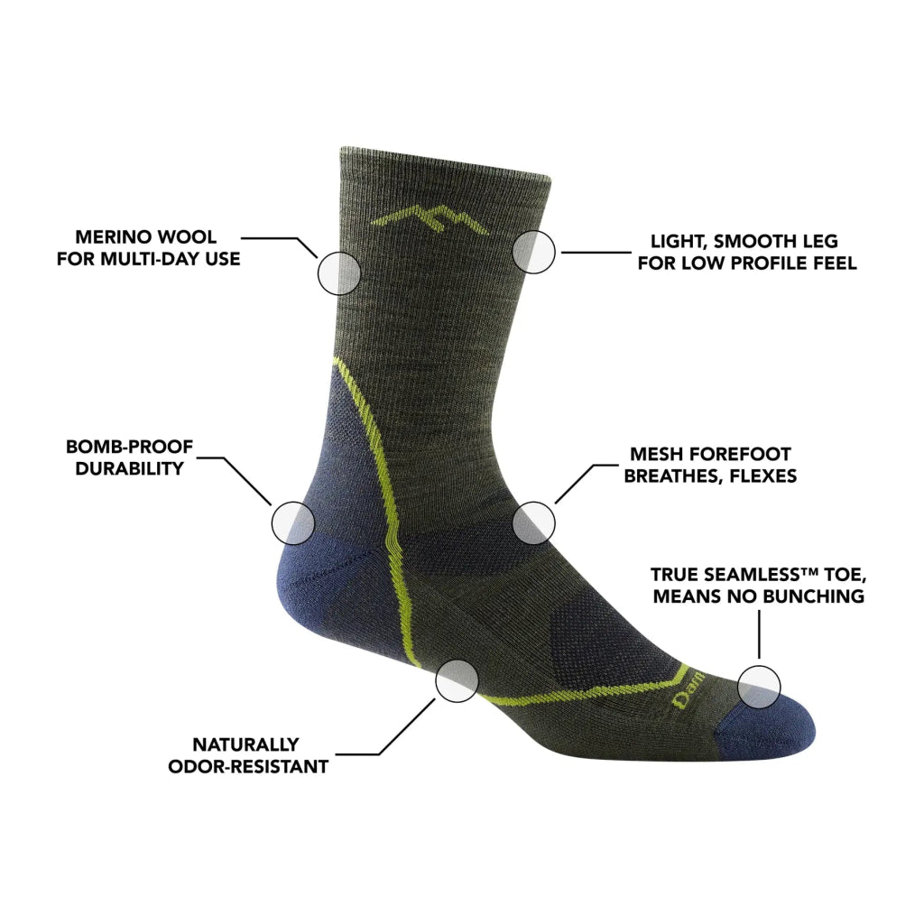 Darn Tough 1972 Men&#39;s Light Hiker Micro Crew Lightweight Hiking Sock - Denim - Hill and Dale Outdoors