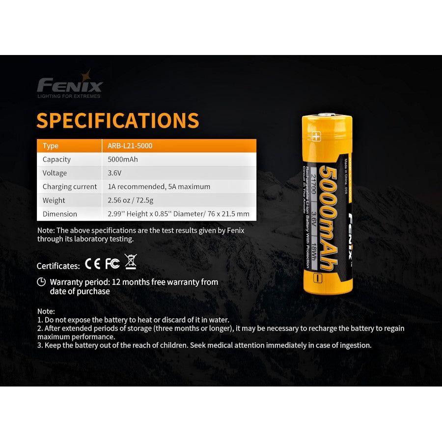 Fenix ARB - L21 - 5000 V2 21700 Battery - Hill and Dale Outdoors