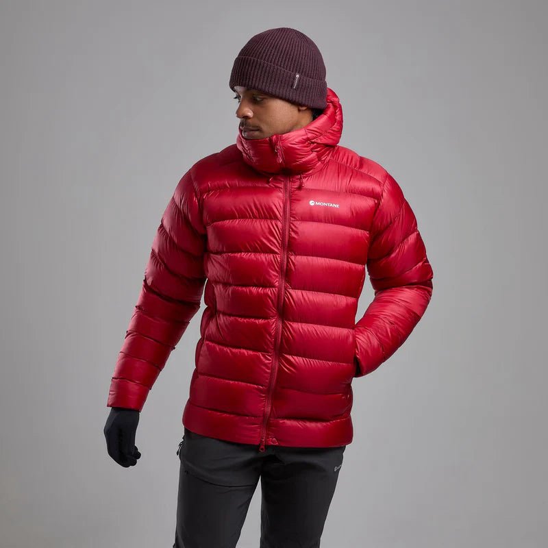 Montane Men&#39;s Anti - Freeze XT Hooded Down Jacket - Acer Red - Hill and Dale Outdoors