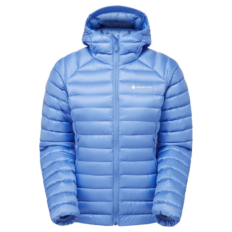 Montane Women&#39;s Anti - Freeze Hooded Down Jacket - Cornflower - Hill and Dale Outdoors