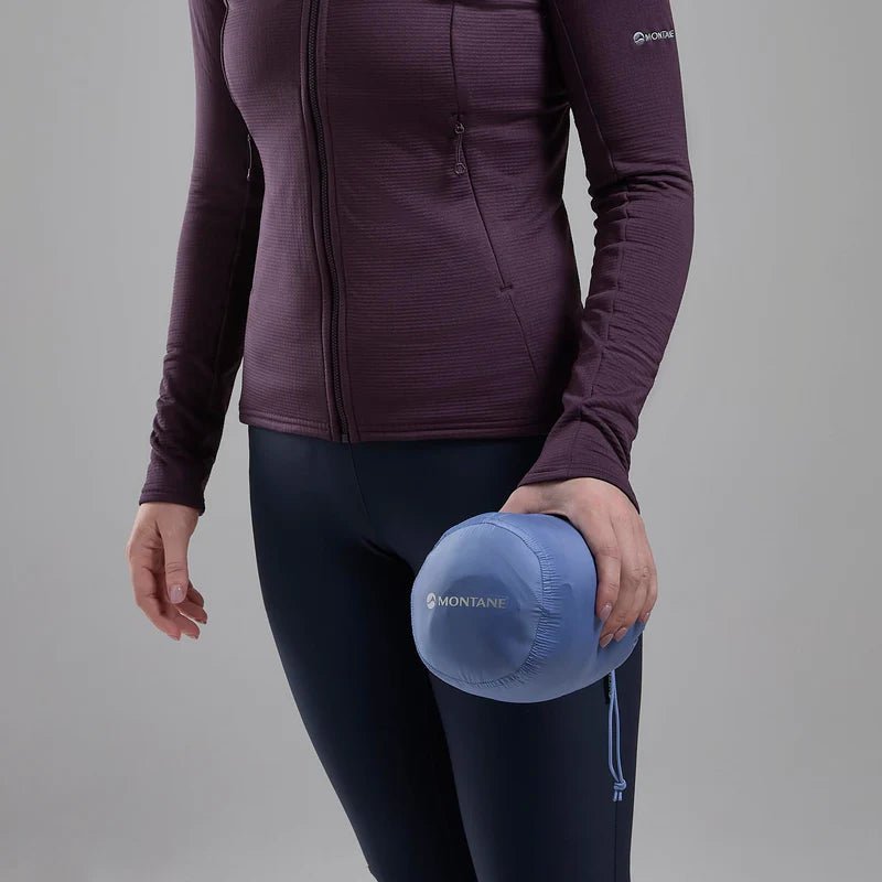 Montane Women&#39;s Anti - Freeze Hooded Down Jacket - Cornflower - Hill and Dale Outdoors