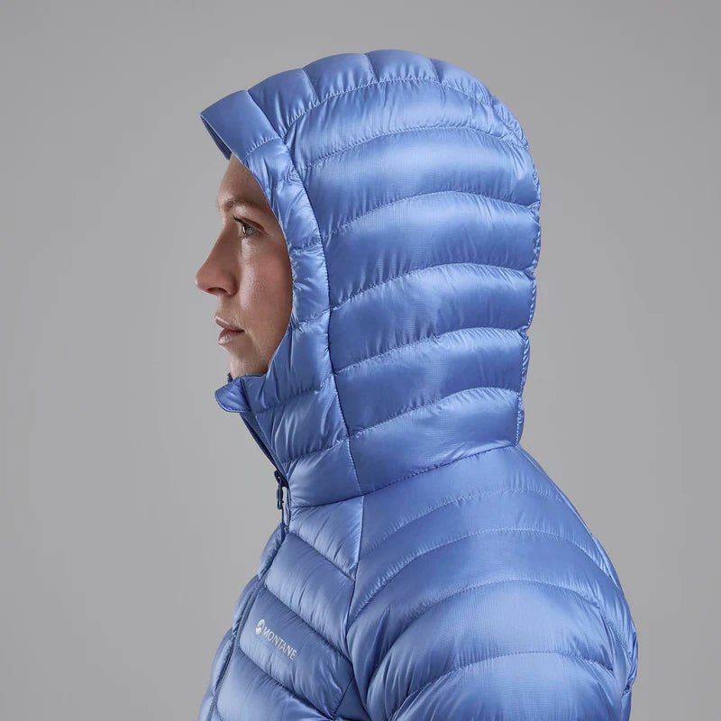 Montane Women&#39;s Anti - Freeze Hooded Down Jacket - Cornflower - Hill and Dale Outdoors