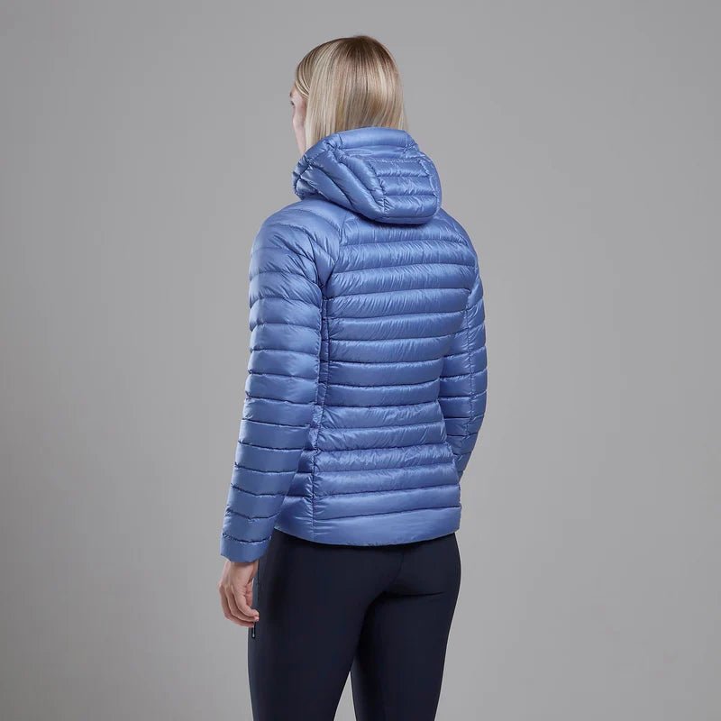 Montane Women&#39;s Anti - Freeze Hooded Down Jacket - Cornflower - Hill and Dale Outdoors