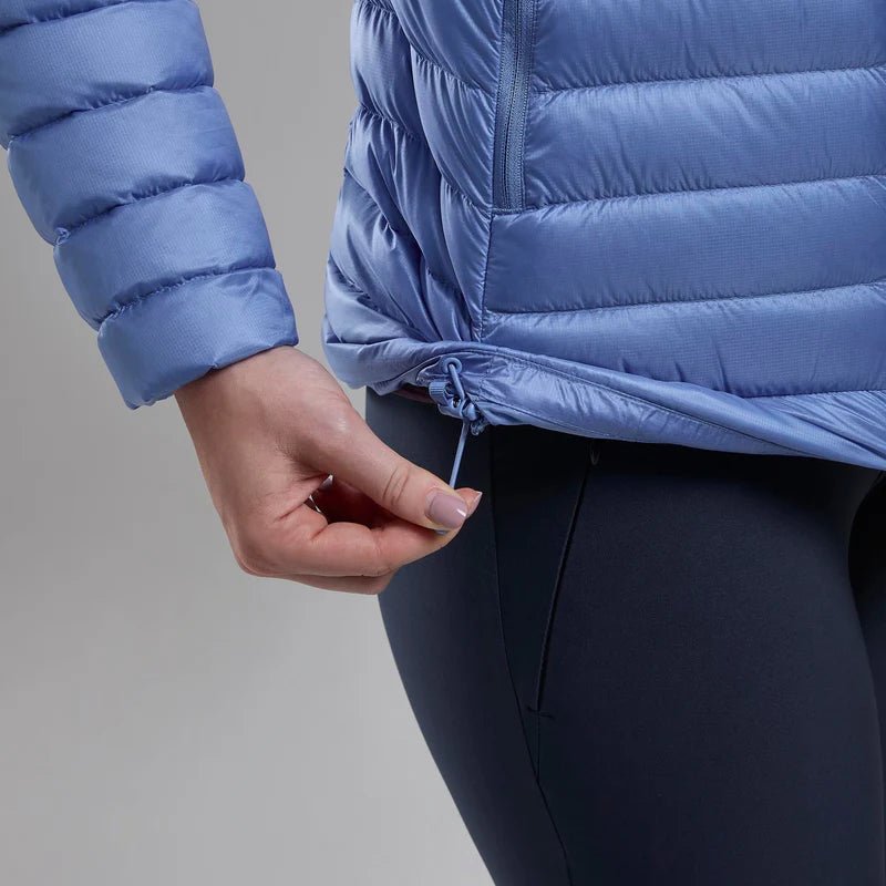 Montane Women&#39;s Anti - Freeze Hooded Down Jacket - Cornflower - Hill and Dale Outdoors