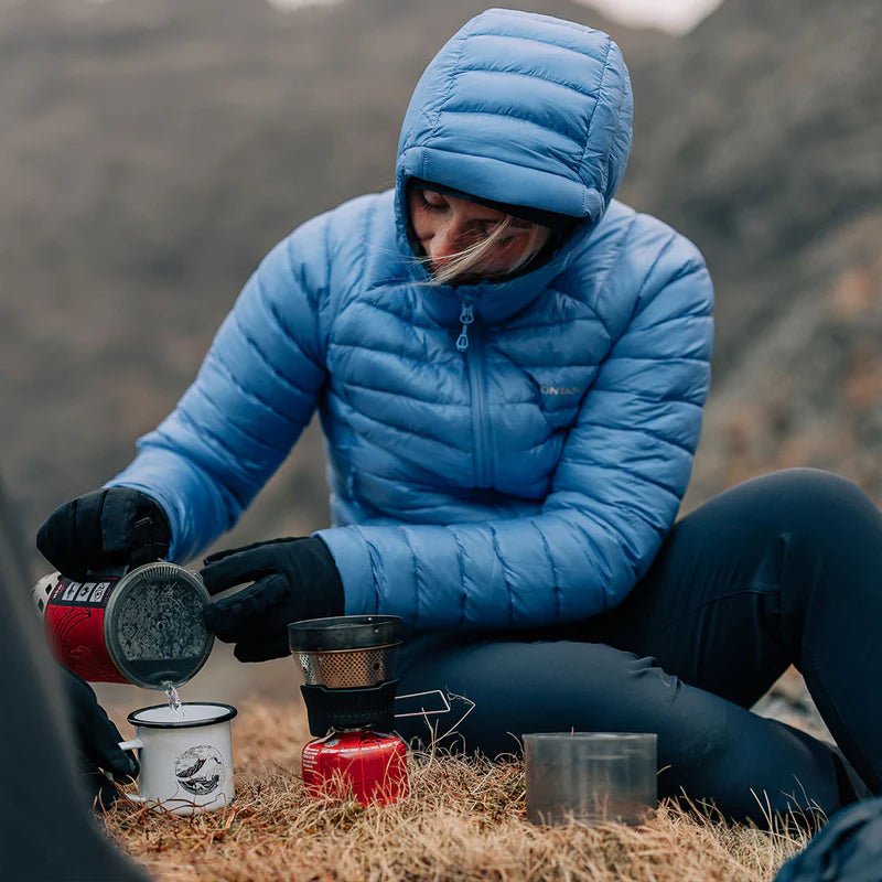 Montane Women&#39;s Anti - Freeze Hooded Down Jacket - Cornflower - Hill and Dale Outdoors