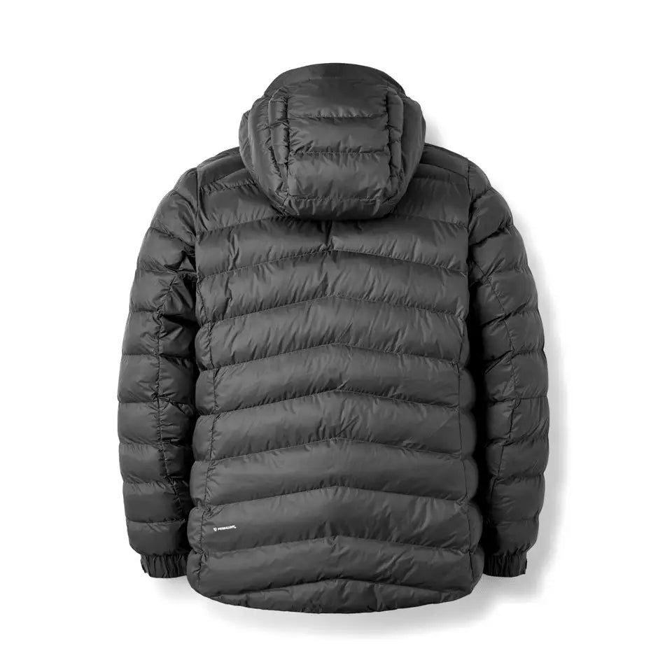Rab Men's Nebitron Pro charcoal synthetic insulated jacket back view with horizontal quilting