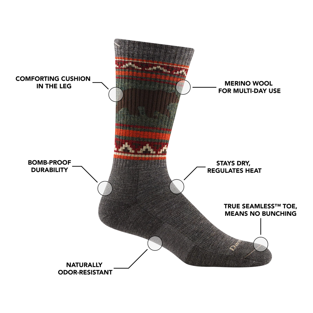 Darn Tough 1980 Men&#39;s VanGrizzle Boot Midweight Hiking Sock - Charcoal