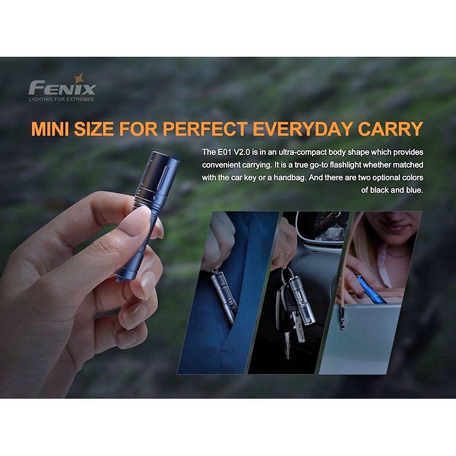 Fenix E01 V2.0 Miniature Flashlight - Black - Hill and Dale Outdoors