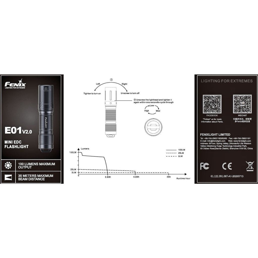 Fenix E01 V2.0 Miniature Flashlight - Black - Hill and Dale Outdoors