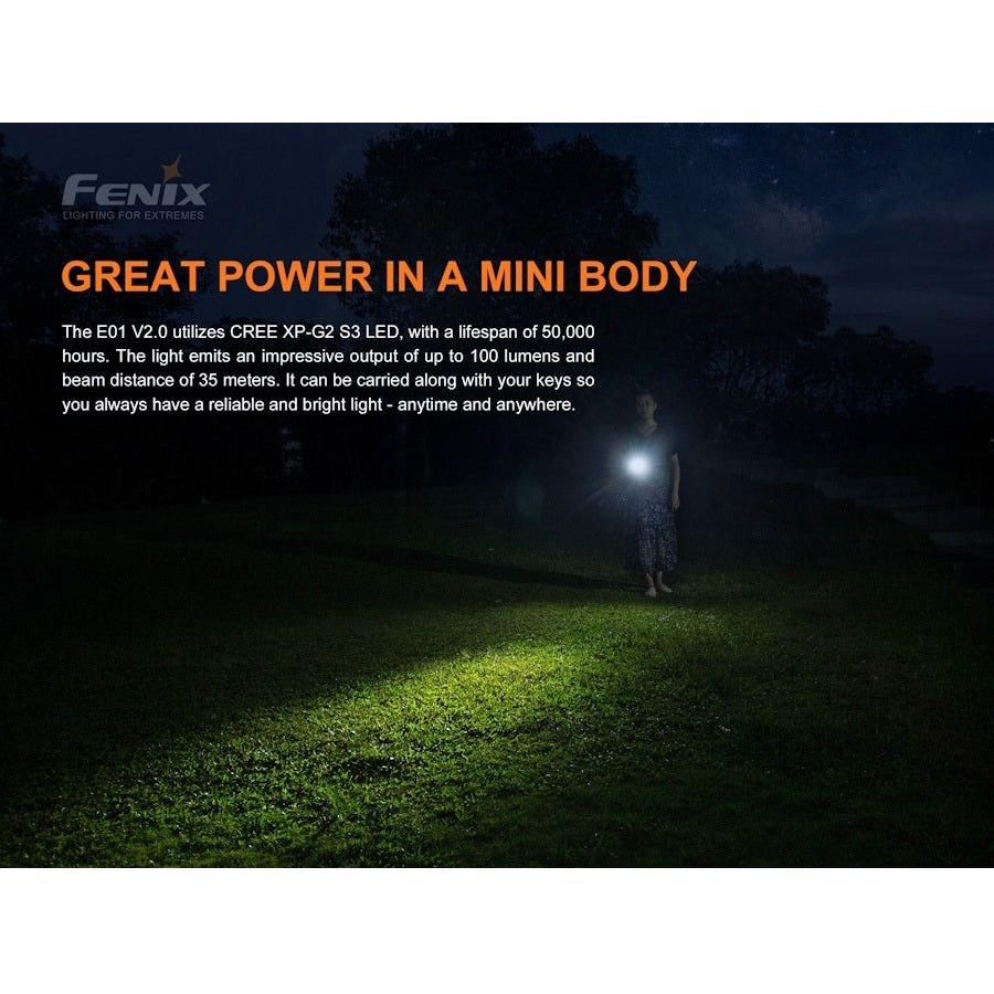 Fenix E01 V2.0 Miniature Flashlight - Black - Hill and Dale Outdoors