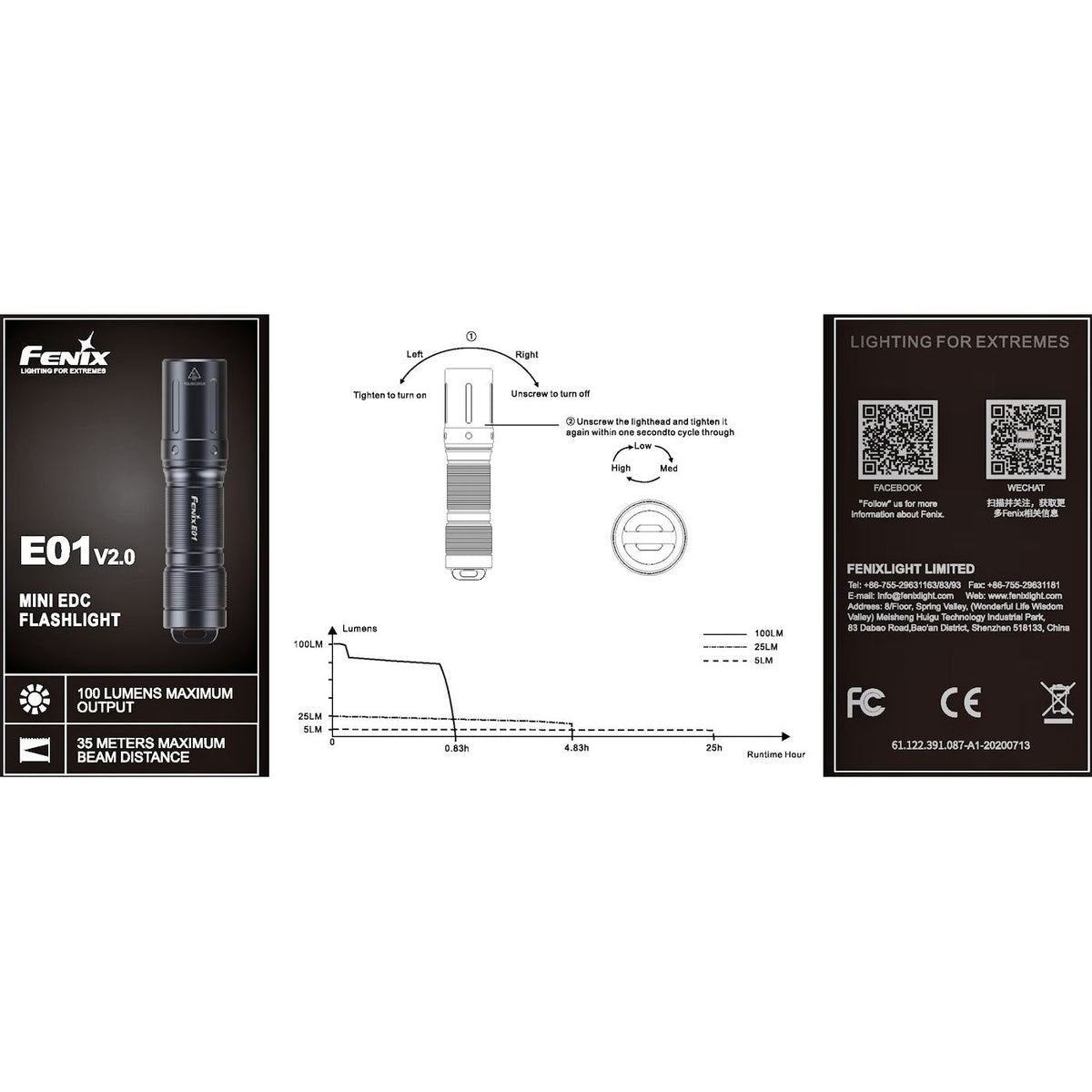 Fenix E01 V2.0 Miniature Flashlight - Black